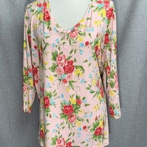 The Pioneer Woman Shirt Size 3X Pink Floral Rose 3/4 Sleeve Soft Flowy Stretch